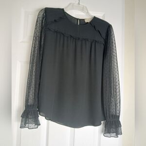 Loft Black Sheer Sleeve Blouse